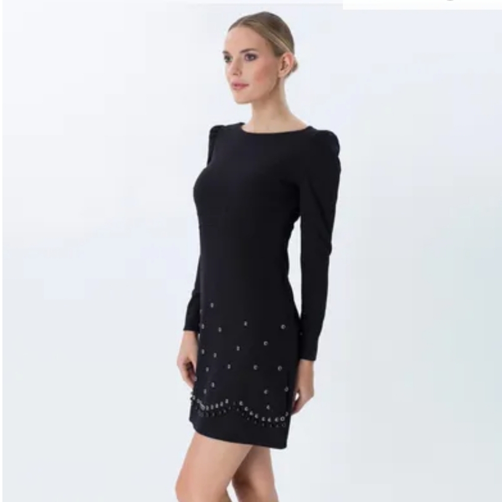 New!Explosion London Black Stapler Long Sleeves Elegant Black Studded Dress Sz 4